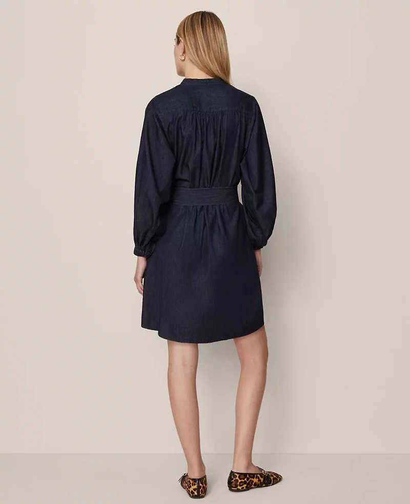Ann Taylor Petite Weekend Collection Stand Collar Shift Dress Dark Chambray Women's