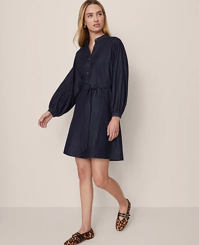 Ann Taylor Petite Weekend Collection Stand Collar Shift Dress Dark Chambray Women's