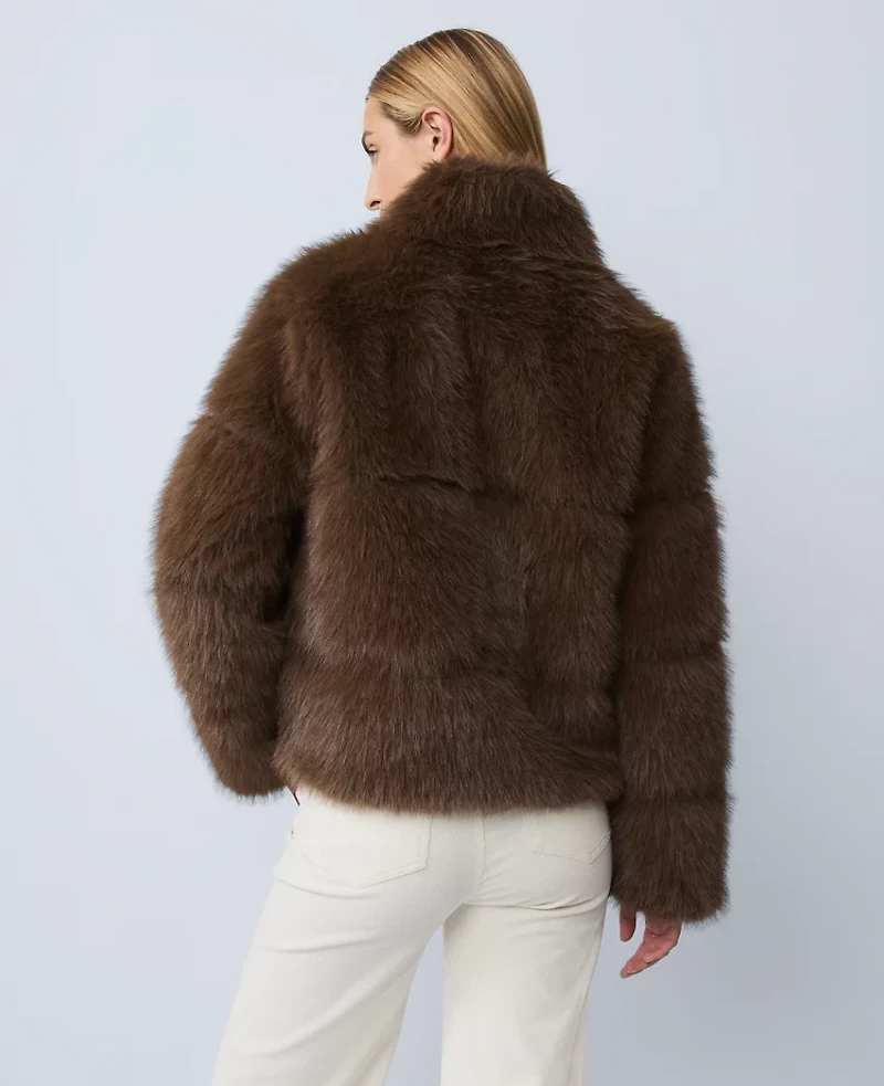 Ann Taylor Weekend Collection Faux Fur Short Jacket Dark Brown Women's