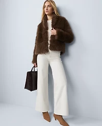 Ann Taylor Weekend Collection Faux Fur Short Jacket Dark Brown Women's