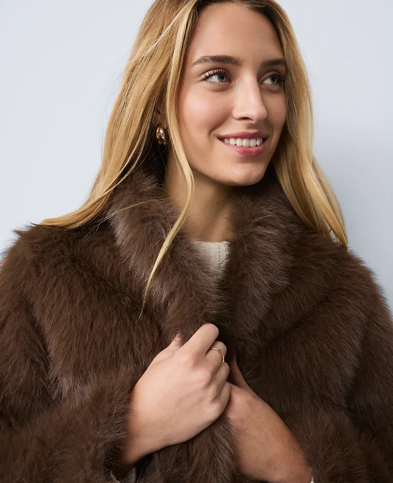 Ann Taylor Weekend Collection Faux Fur Short Jacket Dark Brown Women's