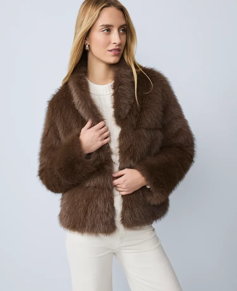 Ann Taylor Weekend Collection Faux Fur Short Jacket Dark Brown Women's