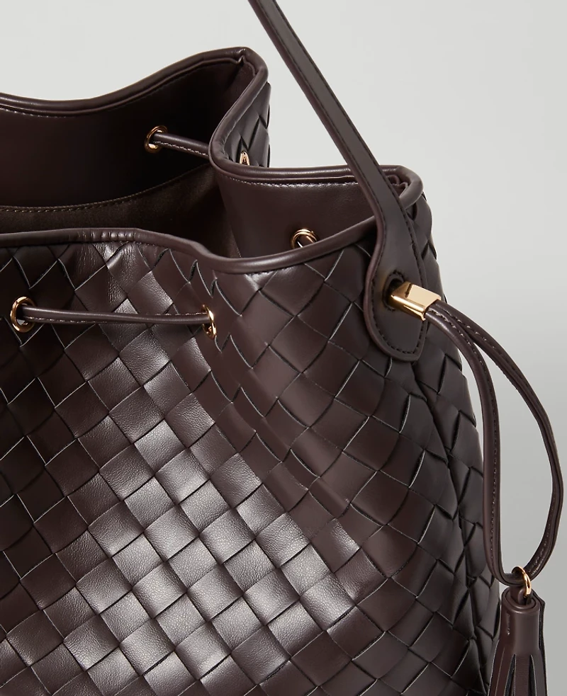 Ann Taylor Woven Drawstring Bucket Bag Dark Chocolate Women's