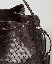 Ann Taylor Woven Drawstring Bucket Bag Dark Chocolate Women's