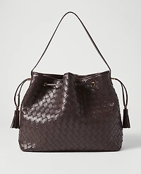 Ann Taylor Woven Drawstring Bucket Bag Dark Chocolate Women's