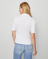 Ann Taylor Petite Weekend Collection Split Neck Polo Top White Women's