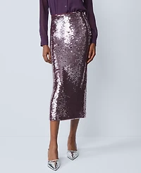 Ann Taylor Sequin Column Midi Skirt Frosted Burgundy Women's