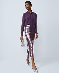 Ann Taylor Sequin Column Midi Skirt Frosted Burgundy Women's