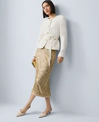 Ann Taylor Petite Tweed Belted Jacket Winter White Women's