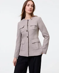 Ann Taylor The Fitted Crew Neck Jacket Herringbone Mixed Tan Women's