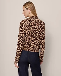 Ann Taylor Petite Animal Print Jacquard Cardigan Almond Croissant Women's