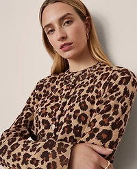 Ann Taylor Petite Animal Print Jacquard Cardigan Almond Croissant Women's