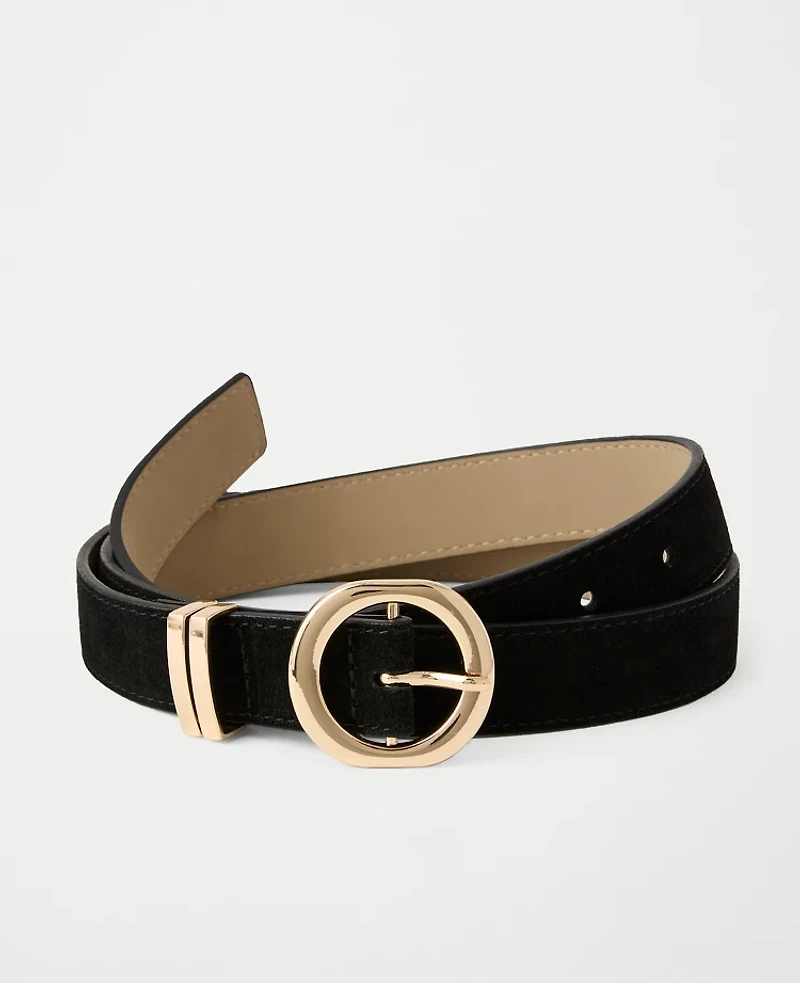 Ann Taylor Suede Round Buckle Belt Black Women's
