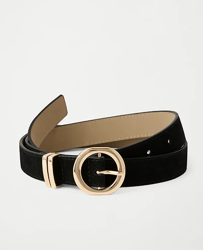 Ann Taylor Suede Round Buckle Belt Black Women's