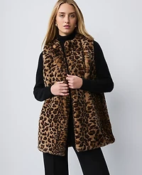 Ann Taylor Weekend Collection Faux Fur Animal Print Vest Brown Multi Women's
