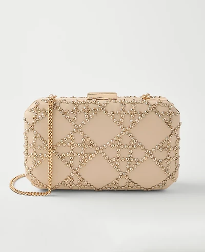 Ann Taylor Beveled Crystal Embellished Clutch Handbag Ivory Women's