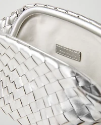 Ann Taylor Woven Metallic Clutch Handbag Silver Metallic Women's