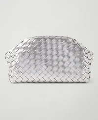 Ann Taylor Woven Metallic Clutch Handbag Silver Metallic Women's