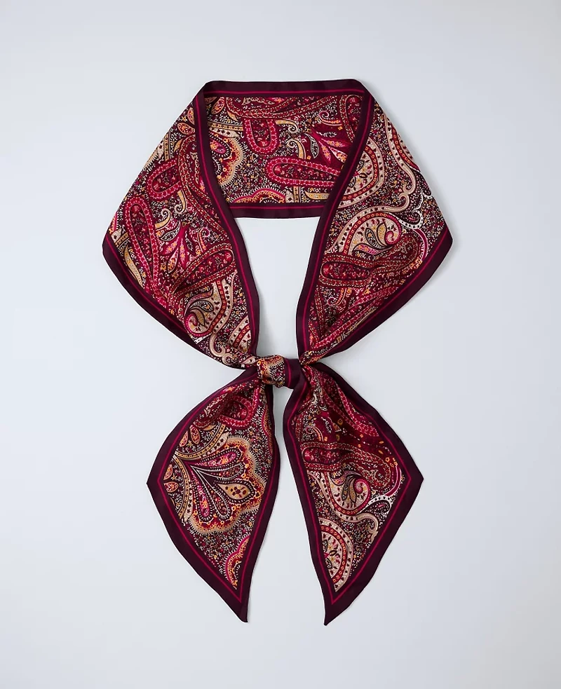 Ann Taylor Skinny Paisley Silk Scarf Poised Plum Women's