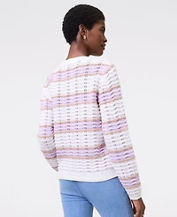 Ann Taylor Textured Stitch Striped Sweater White Multi Women's