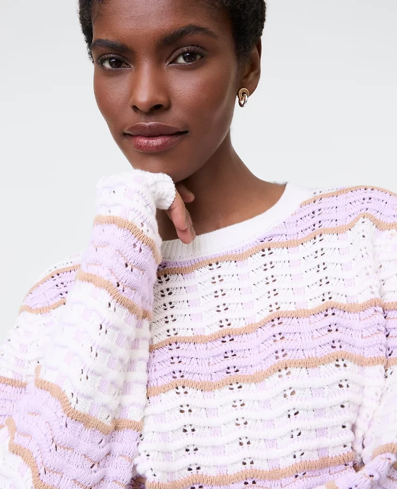 Ann Taylor Textured Stitch Striped Sweater White Multi Women's