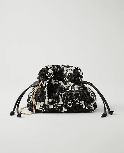 Ann Taylor Beaded Mini Drawstring Clutch Handbag Black Women's