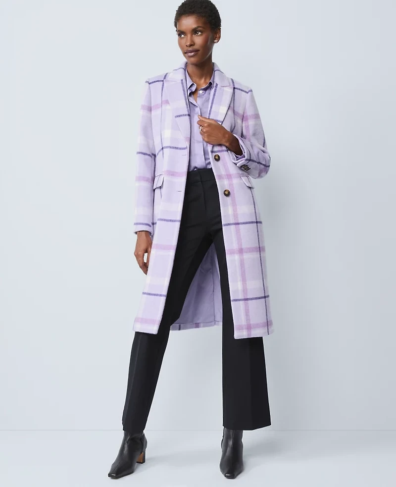 Ann Taylor Plaid Chesterfield Coat Lavender Bouquet Women's