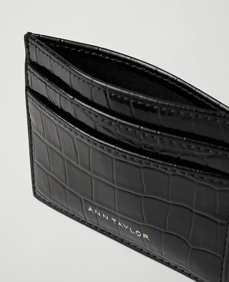 Ann Taylor Weekend Collection Croco Card Case Black Women's
