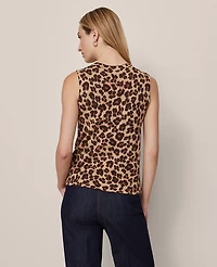 Ann Taylor Petite Animal Print Jacquard Sweater Shell Top Almond Croissant Women's
