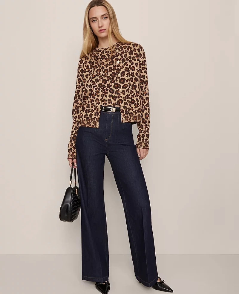 Ann Taylor Petite Animal Print Jacquard Sweater Shell Top Almond Croissant Women's