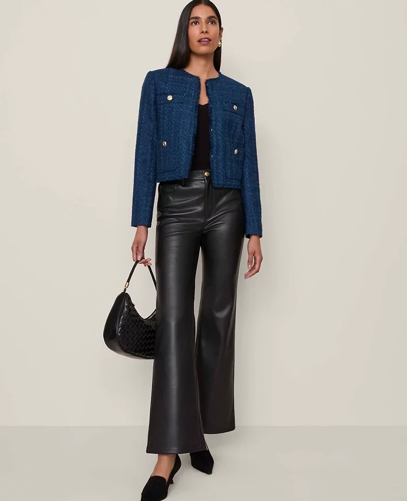 Ann Taylor The Faux Leather Flare Pant Black Women's