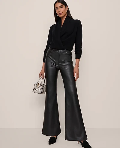 Ann Taylor The Faux Leather Flare Pant Black Women's