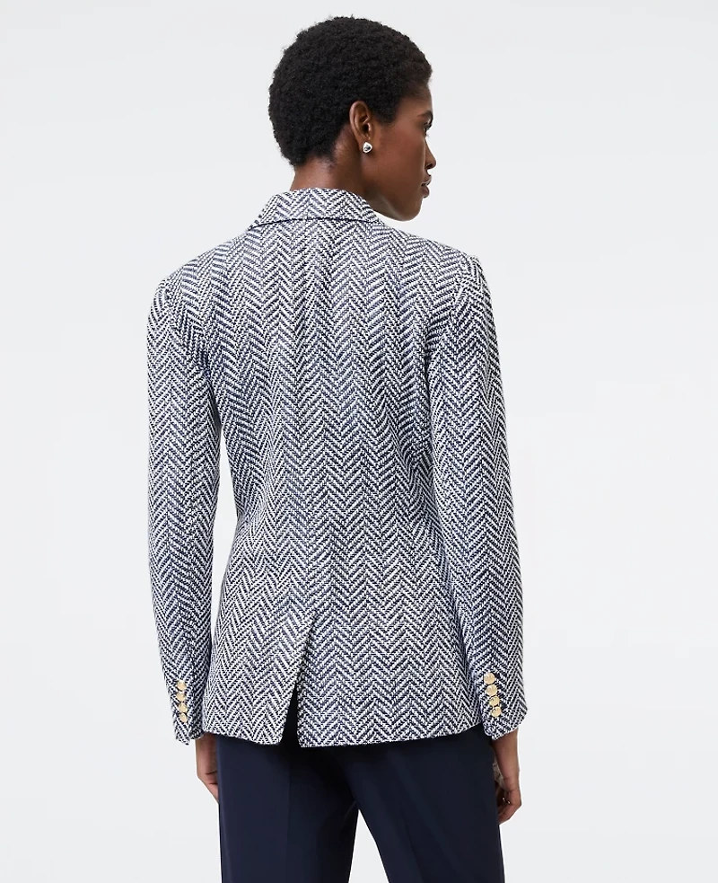 Ann Taylor The Greenwich Blazer Herringbone Tweed Speckled Navy/White Women's