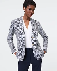 Ann Taylor The Greenwich Blazer Herringbone Tweed Speckled Navy/White Women's