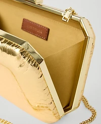 Ann Taylor Beveled Metallic Croco Clutch Handbag Gold Metallic Women's