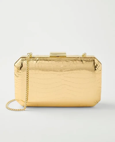 Ann Taylor Beveled Metallic Croco Clutch Handbag Gold Metallic Women's