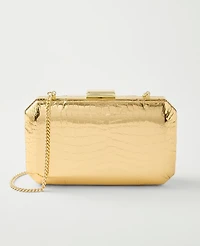 Ann Taylor Beveled Metallic Croco Clutch Handbag Gold Metallic Women's