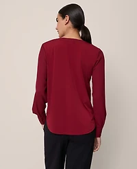 Ann Taylor Mixed Media Pleated Top Cherry Pie Women's