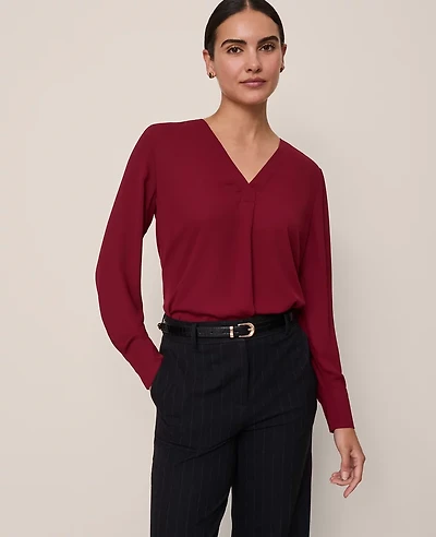 Ann Taylor Mixed Media Pleated Top Cherry Pie Women's