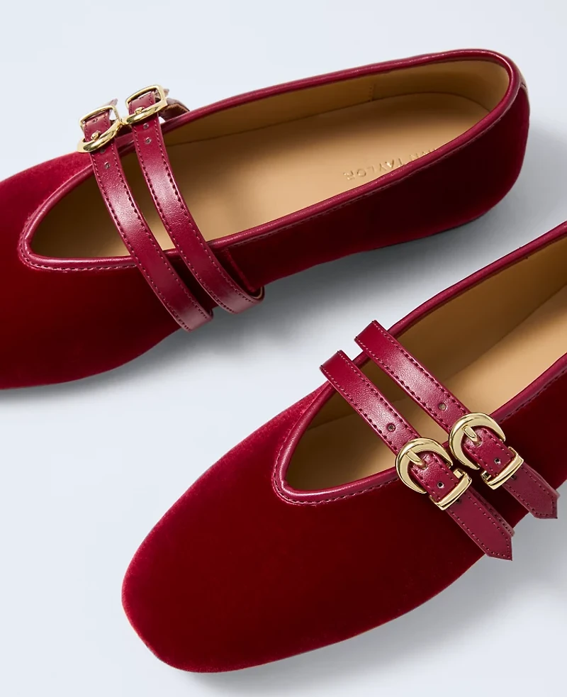 Ann Taylor Weekend Collection Velvet Buckle Flat Jewel Red Women's