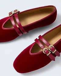 Ann Taylor Weekend Collection Velvet Buckle Flat Jewel Red Women's
