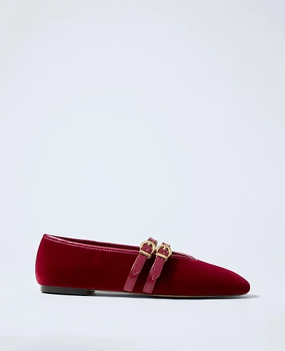 Ann Taylor Weekend Collection Velvet Buckle Flat Jewel Red Women's