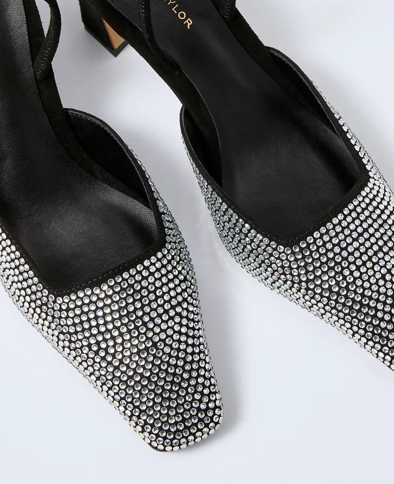 Ann Taylor Suede Embellished Slingback Pump Black Women's