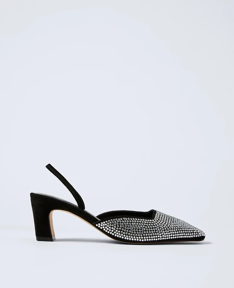 Ann Taylor Suede Embellished Slingback Pump Black Women's