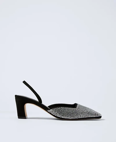 Ann Taylor Suede Embellished Slingback Pump Black Women's