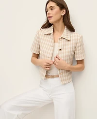 Ann Taylor Houdstooth Tweed Jacket Pale Sandalwood Women's