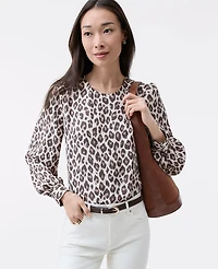 Ann Taylor Animal Print Crew Neck Blouse Pale Linen Women's