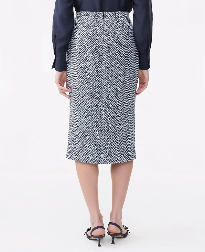 Ann Taylor Tweed Button Front Pencil Skirt Speckled Navy/White Women's