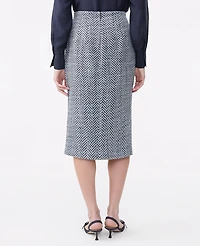 Ann Taylor Tweed Button Front Pencil Skirt Speckled Navy/White Women's