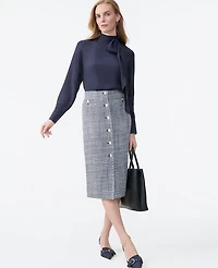 Ann Taylor Tweed Button Front Pencil Skirt Speckled Navy/White Women's